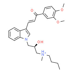 ChemSpider 2D Image | N-[(2R)-3-{3-[(1E)-3-(3,4-Dimethoxyphenyl)-3-oxo-1-propen-1-yl]-1H-indol-1-yl}-2-hydroxypropyl]-N-methyl-1-butanaminium | C27H35N2O4