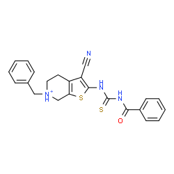 ChemSpider 2D Image | 2-[(Benzoylcarbamothioyl)amino]-6-benzyl-3-cyano-4,5,6,7-tetrahydrothieno[2,3-c]pyridin-6-ium | C23H21N4OS2