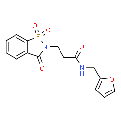 ChemSpider 2D Image | 3-(1,1-Dioxido-3-oxo-1,2-benzothiazol-2(3H)-yl)-N-(2-furylmethyl)propanamide | C15H14N2O5S