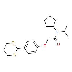 ChemSpider 2D Image | N-Cyclopentyl-2-[4-(1,3-dithian-2-yl)phenoxy]-N-isopropylacetamide | C20H29NO2S2