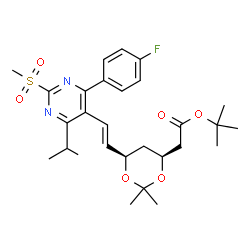 ChemSpider 2D Image | 2-Methyl-2-propanyl [(4S,6R)-6-{(E)-2-[4-(4-fluorophenyl)-6-isopropyl-2-(methylsulfonyl)-5-pyrimidinyl]vinyl}-2,2-dimethyl-1,3-dioxan-4-yl]acetate | C28H37FN2O6S