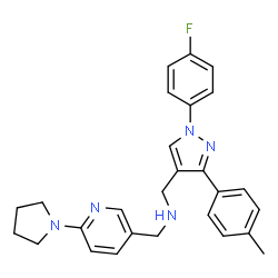 ChemSpider 2D Image | 1-[1-(4-Fluorophenyl)-3-(4-methylphenyl)-1H-pyrazol-4-yl]-N-{[6-(1-pyrrolidinyl)-3-pyridinyl]methyl}methanamine | C27H28FN5