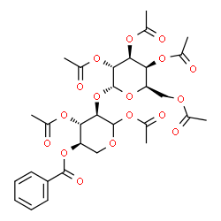 ChemSpider 2D Image | 1,3-Di-O-acetyl-4-O-benzoyl-2-O-(2,3,4,6-tetra-O-acetyl-alpha-D-galactopyranosyl)-D-xylopyranose | C30H36O17