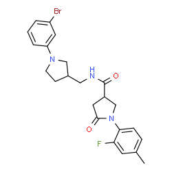 ChemSpider 2D Image | N-{[1-(3-Bromophenyl)-3-pyrrolidinyl]methyl}-1-(2-fluoro-4-methylphenyl)-5-oxo-3-pyrrolidinecarboxamide | C23H25BrFN3O2