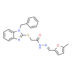 ChemSpider 2D Image | 2-[(1-Benzyl-1H-benzimidazol-2-yl)sulfanyl]-N'-[(E)-(5-methyl-2-furyl)methylene]acetohydrazide | C22H20N4O2S