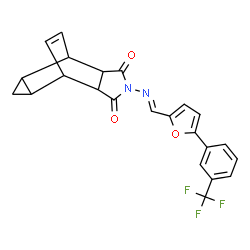 ChemSpider 2D Image | 4-[(E)-({5-[3-(Trifluoromethyl)phenyl]-2-furyl}methylene)amino]-4-azatetracyclo[5.3.2.0~2,6~.0~8,10~]dodec-11-ene-3,5-dione | C23H17F3N2O3