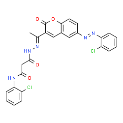 ChemSpider 2D Image | N-(2-Chlorophenyl)-3-[(2E)-2-(1-{6-[(E)-(2-chlorophenyl)diazenyl]-2-oxo-2H-chromen-3-yl}ethylidene)hydrazino]-3-oxopropanamide | C26H19Cl2N5O4