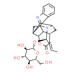 ChemSpider 2D Image | (7alpha,15alpha,19E,21alpha)-21-(beta-D-Glucopyranosyloxy)-1,2-didehydro-2,7-dihydro-7,17-cyclosarpagan-17-yl acetate | C27H32N2O8