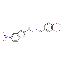 ChemSpider 2D Image | N'-[(E)-2,3-Dihydro-1,4-benzodioxin-6-ylmethylene]-5-nitro-1-benzofuran-2-carbohydrazide | C18H13N3O6