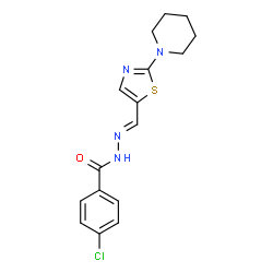 ChemSpider 2D Image | 4-Chloro-N'-{(E)-[2-(1-piperidinyl)-1,3-thiazol-5-yl]methylene}benzohydrazide | C16H17ClN4OS
