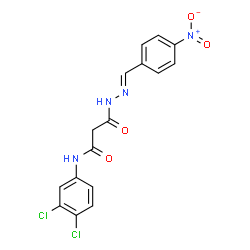ChemSpider 2D Image | N-(3,4-Dichlorophenyl)-3-[(2E)-2-(4-nitrobenzylidene)hydrazino]-3-oxopropanamide | C16H12Cl2N4O4