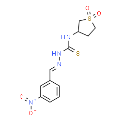 ChemSpider 2D Image | (2E)-N-(1,1-Dioxidotetrahydro-3-thiophenyl)-2-(3-nitrobenzylidene)hydrazinecarbothioamide | C12H14N4O4S2