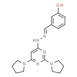 ChemSpider 2D Image | 3-[(E)-{[2,6-Di(1-pyrrolidinyl)-4-pyrimidinyl]hydrazono}methyl]phenol | C19H24N6O