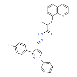 ChemSpider 2D Image | N'-{(E)-[3-(4-Fluorophenyl)-1-phenyl-1H-pyrazol-4-yl]methylene}-2-(8-quinolinyloxy)propanehydrazide | C28H22FN5O2