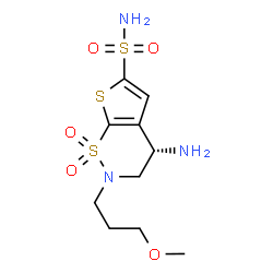 ChemSpider 2D Image | (4S)-4-Amino-2-(3-methoxypropyl)-3,4-dihydro-2H-thieno[3,2-e][1,2]thiazine-6-sulfonamide 1,1-dioxide | C10H17N3O5S3