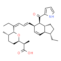 ChemSpider 2D Image | (2R)-2-[(2R,5S,6R)-6-{(3Z,5E)-6-[(1S,3aR,4S,5S,7aS)-1-Ethyl-4-(1H-pyrrol-2-ylcarbonyl)-2,3,3a,4,5,7a-hexahydro-1H-inden-5-yl]-3,5-hexadien-3-yl}-5-methyltetrahydro-2H-pyran-2-yl]propanoic acid | C31H43NO4