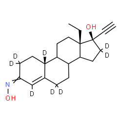 ChemSpider 2D Image | (10R,13S,17R)-13-Ethyl-17-ethynyl-3-(hydroxyimino)(2,2,4,6,6,10,16,16-~2~H_8_)-2,3,6,7,8,9,10,11,12,13,14,15,16,17-tetradecahydro-1H-cyclopenta[a]phenanthren-17-ol (non-preferred name) | C21H21D8NO2