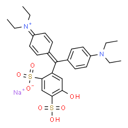 ChemSpider 2D Image | Benzenesulfonate, 2-[[4-(diethylamino)phenyl][4-(diethyliminio)-2,5-cyclohexadien-1-ylidene]methyl]-4-hydroxy-5-sulfo-, sodium salt (1:1) | C27H32N2NaO7S2