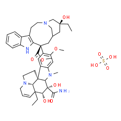 ChemSpider 2D Image | Methyl (13S,17S)-13-[(2xi,3beta,4beta,5xi,12beta,19alpha)-3-carbamoyl-3,4-dihydroxy-16-methoxy-1-methyl-6,7-didehydroaspidospermidin-15-yl]-17-ethyl-17-hydroxy-1,11-diazatetracyclo[13.3.1.0~4,12~.0~5,
10~]nonadeca-4(12),5,7,9-tetraene-13-carboxylate sulfate (1:1) | C43H57N5O11S