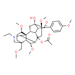 ChemSpider 2D Image | (1alpha,6alpha,7beta,8xi,13alpha,14alpha,16beta)-20-Ethyl-13-hydroxy-1,6,16-trimethoxy-14-(4-methoxybenzoyl)-4-(methoxymethyl)aconitan-8-yl acetate | C35H49NO9
