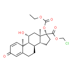 ChemSpider 2D Image | Chloromethyl (8alpha,9beta,10alpha,11alpha,13alpha,14beta,17alpha)-17-[(ethoxycarbonyl)oxy]-11-hydroxy-3-oxoandrosta-1,4-diene-17-carboxylate | C24H31ClO7