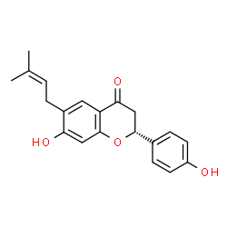 ChemSpider 2D Image | (2R)-7-Hydroxy-2-(4-hydroxyphenyl)-6-(3-methyl-2-buten-1-yl)-2,3-dihydro-4H-chromen-4-one | C20H20O4