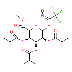ChemSpider 2D Image | Methyl (5xi)-2,3,4-tri-O-isobutyryl-1-O-[(1E)-2,2,2-trichloroethanimidoyl]-alpha-D-lyxo-hexopyranuronate | C21H30Cl3NO10