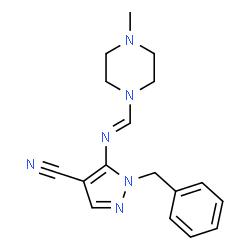 ChemSpider 2D Image | 1-Benzyl-5-{(E)-[(4-methyl-1-piperazinyl)methylene]amino}-1H-pyrazole-4-carbonitrile | C17H20N6