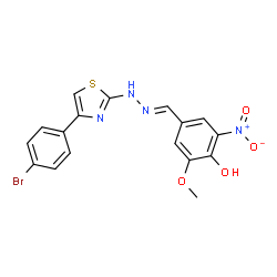 ChemSpider 2D Image | 4-{[4-(4-Bromo-phenyl)-thiazol-2-yl]hydrazonomethyl}-2-methoxy-6-nitro-phenol | C17H13BrN4O4S
