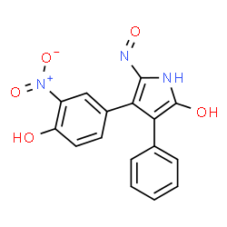 ChemSpider 2D Image | 4-(4-Hydroxy-3-nitrophenyl)-5-nitroso-3-phenyl-1H-pyrrol-2-ol | C16H11N3O5
