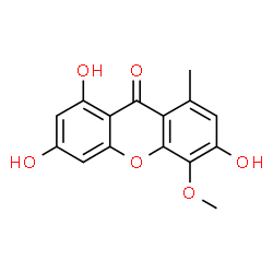 ChemSpider 2D Image | 3,6,8-Trihydroxy-4-methoxy-1-methyl-9H-xanthen-9-one | C15H12O6