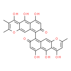 ChemSpider 2D Image | 4,4',5,5',6,6'-Hexahydroxy-2,2',3-trimethyl-8H,8'H-9,9'-bibenzo[g]chromene-8,8'-dione | C29H20O10