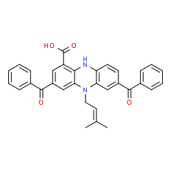 ChemSpider 2D Image | 3,7-Dibenzoyl-5-(3-methyl-2-buten-1-yl)-5,10-dihydro-1-phenazinecarboxylic acid | C32H26N2O4