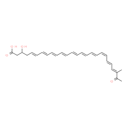 ChemSpider 2D Image | (5E,7E,9E,11E,13E,15E,17E,19Z,21E,23E)-3-Hydroxy-24-methyl-25-oxo-5,7,9,11,13,15,17,19,21,23-hexacosadecaenoic acid | C27H32O4