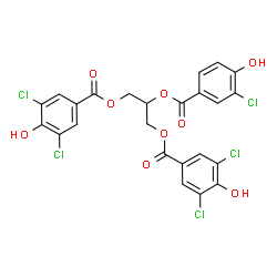 ChemSpider 2D Image | 2-[(3-Chloro-4-hydroxybenzoyl)oxy]-1,3-propanediyl bis(3,5-dichloro-4-hydroxybenzoate) | C24H15Cl5O9