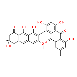 ChemSpider 2D Image | 1',2,4,5,6',9'-Hexahydroxy-3'-methoxy-6',7-dimethyl-6',7'-dihydro-1,2'-bianthracene-8',9,10(5'H)-trione | C31H24O10