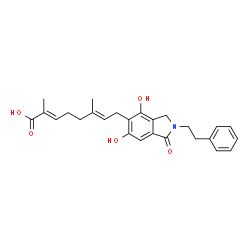 ChemSpider 2D Image | (2E,6E)-8-[4,6-Dihydroxy-1-oxo-2-(2-phenylethyl)-2,3-dihydro-1H-isoindol-5-yl]-2,6-dimethyl-2,6-octadienoic acid | C26H29NO5