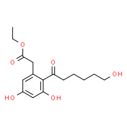 ChemSpider 2D Image | Ethyl [3,5-dihydroxy-2-(6-hydroxyhexanoyl)phenyl]acetate | C16H22O6