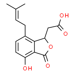 ChemSpider 2D Image | [4-Hydroxy-7-(3-methyl-2-buten-1-yl)-3-oxo-1,3-dihydro-2-benzofuran-1-yl]acetic acid | C15H16O5