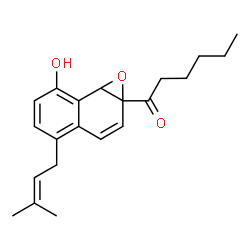 ChemSpider 2D Image | 1-[7-Hydroxy-4-(3-methyl-2-buten-1-yl)naphtho[1,2-b]oxiren-1a(7bH)-yl]-1-hexanone | C21H26O3