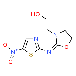 ChemSpider 2D Image | 2-{(2E)-2-[(5-Nitro-1,3-thiazol-2-yl)imino]-1,3-oxazolidin-3-yl}ethanol | C8H10N4O4S