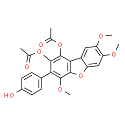 ChemSpider 2D Image | 3-(4-Hydroxyphenyl)-4,7,8-trimethoxydibenzo[b,d]furan-1,2-diyl diacetate | C25H22O9