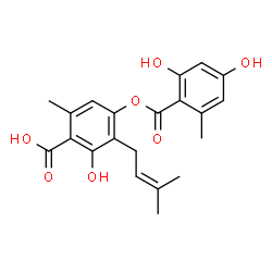 ChemSpider 2D Image | 4-[(2,4-Dihydroxy-6-methylbenzoyl)oxy]-2-hydroxy-6-methyl-3-(3-methyl-2-buten-1-yl)benzoic acid | C21H22O7