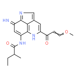 ChemSpider 2D Image | N-{8-Imino-4-[(2E)-3-methoxy-2-propenoyl]-5,8-dihydropyrrolo[4,3,2-de]quinolin-6-yl}-2-methylbutanamide | C19H20N4O3