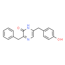 ChemSpider 2D Image | 3-Benzyl-6-(4-hydroxybenzyl)-2(1H)-pyrazinone | C18H16N2O2