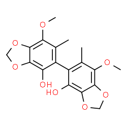 ChemSpider 2D Image | 7,7'-Dimethoxy-6,6'-dimethyl-5,5'-bi-1,3-benzodioxole-4,4'-diol | C18H18O8