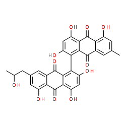 ChemSpider 2D Image | 2,2',4,4',5,5'-Hexahydroxy-7-(2-hydroxypropyl)-7'-methyl-1,1'-bianthracene-9,9',10,10'-tetrone | C32H22O11