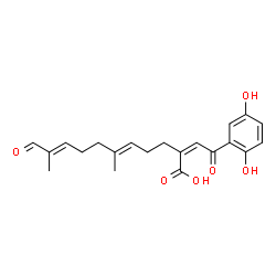 ChemSpider 2D Image | (2Z,5E,9E)-2-[2-(2,5-Dihydroxyphenyl)-2-oxoethylidene]-6,10-dimethyl-11-oxo-5,9-undecadienoic acid | C21H24O6