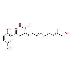 ChemSpider 2D Image | (2Z,5E,9E)-2-[2-(2,5-Dihydroxyphenyl)-2-oxoethyl]-11-hydroxy-6,10-dimethyl-2,5,9-undecatrienoic acid | C21H26O6