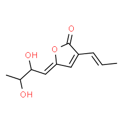ChemSpider 2D Image | (5Z)-5-(2,3-Dihydroxybutylidene)-3-[(1E)-1-propen-1-yl]-2(5H)-furanone | C11H14O4